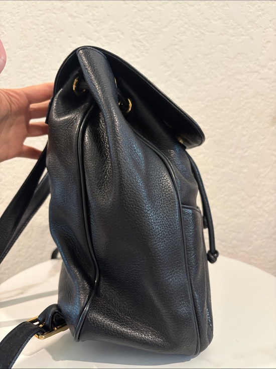 MCM Black Pebbled Leather Drawstring Backpack with Gold Accents main image 12